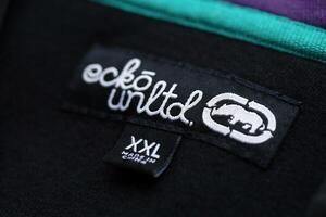 KYIV, UKRAINE - 4 MAY, 2023 Ecko Unltd company logo on new brand clothes photo