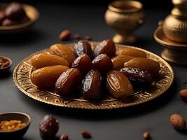 AI generated dates and nuts on a plate photo
