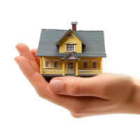 AI generated Hand holding miniature house isolated on transparent background png