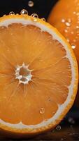 AI generated an orange is cut in half with water droplets photo