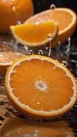 AI generated orange slices in water with bubbles photo