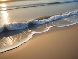 AI generated a beach with waves and the sun setting over it photo