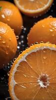 AI generated orange slices with water droplets on them photo