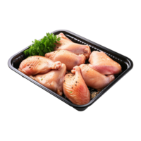 AI generated Raw chicken legs in a black tray isolated on transparent background png