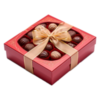 ai generado caja de rojo chocolate golosinas aislado en transparente antecedentes png