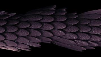 Abstract elegant purple moving tube of many feathers covered by sticky substance on black background, seamless loop. Animation. Many small oval shaped feathers. video