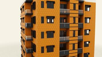 Abstract facade of the residential high-rise building isolated on white background. Stock footage. Animated 3D model of the multi storey building. video