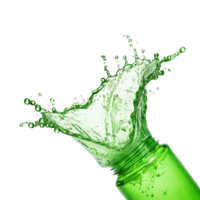 AI generated Splash of water on a green bottle isolated on transparent background png