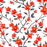 ai generado encantador rojo floral sin costura modelo aislado en transparente antecedentes png