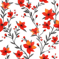 AI generated Lovely Red floral seamless pattern isolated on transparent background png