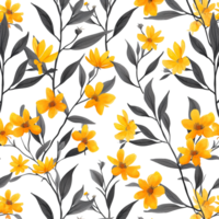 AI generated Lovely yellow floral seamless pattern isolated on transparent background png