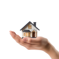 AI generated Hand holding miniature house isolated on transparent background png