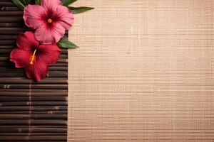 AI generated Flowers on Wooden Background photo