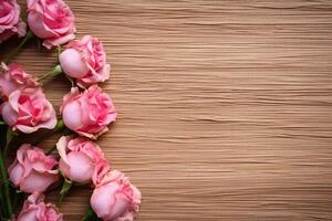 AI generated Flowers on Wooden Background photo