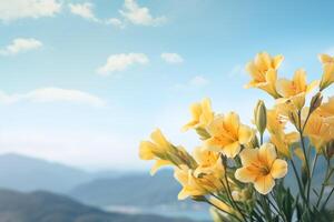 AI generated Flowers on Mountain Background photo