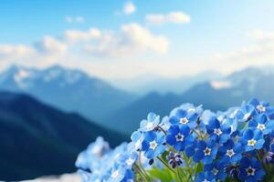 AI generated Flowers on Mountain Background photo