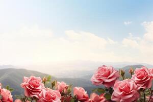 AI generated Flowers on Mountain Background photo