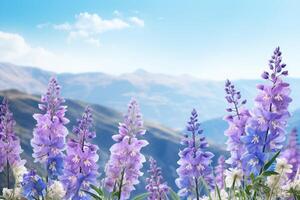 AI generated Flowers on Mountain Background photo