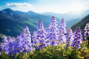 AI generated Flowers on Mountain Background photo