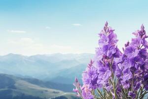 AI generated Flowers on Mountain Background photo