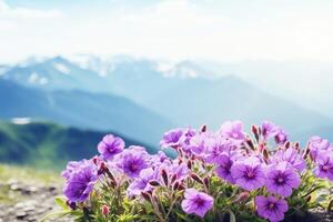 AI generated Flowers on Mountain Background photo