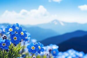 AI generated Flowers on Mountain Background photo