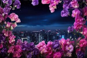 AI generated Night Time Flowers with Text Space photo