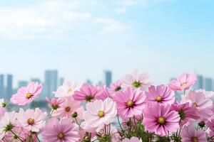 AI generated Flowers on City Skyline Background photo