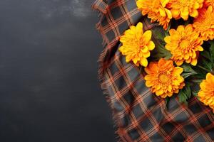 AI generated Flowers on Plaid with Text Space photo