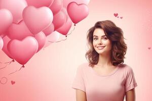 AI generated Girl with Heart Balloons photo