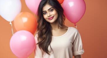 AI generated Girl with balloons photo