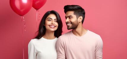 AI generated South asian boy and girl with balloons photo