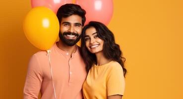 AI generated South asian boy and girl with balloons photo