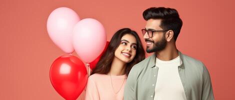 AI generated South asian boy and girl with balloons photo