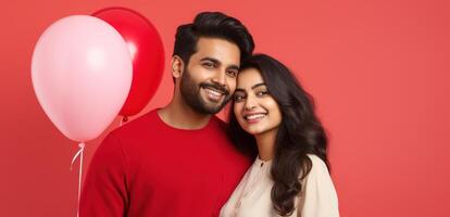 AI generated South asian boy and girl with balloons photo
