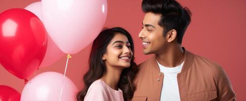 AI generated South asian boy and girl with balloons photo