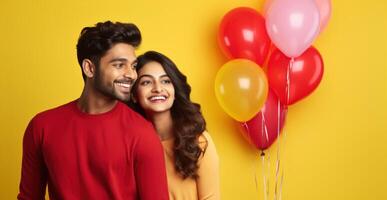 AI generated South asian boy and girl with balloons photo