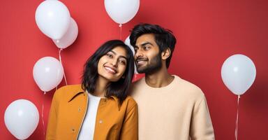 AI generated South asian boy and girl with balloons photo