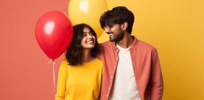 AI generated South asian boy and girl with balloons photo