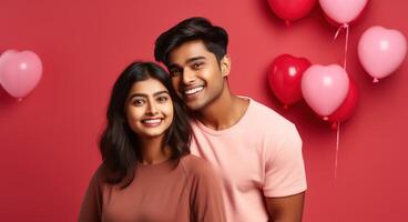 AI generated South asian boy and girl with balloons photo