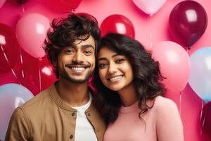AI generated South asian boy and girl with balloons photo