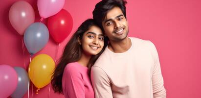 AI generated South asian boy and girl with balloons photo