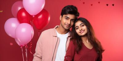 AI generated South asian boy and girl with balloons photo