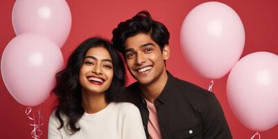 AI generated South asian boy and girl with balloons photo