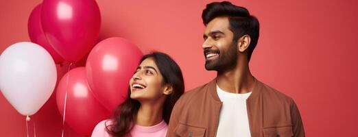 AI generated South asian boy and girl with balloons photo