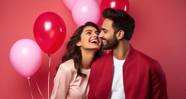 AI generated South asian boy and girl with balloons photo