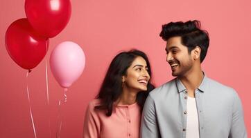 AI generated South asian boy and girl with balloons photo