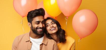 AI generated South asian boy and girl with balloons photo