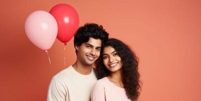 AI generated South asian boy and girl with balloons photo