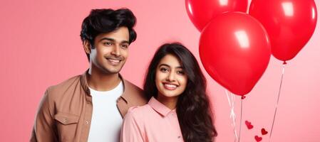 AI generated South asian boy and girl with balloons photo